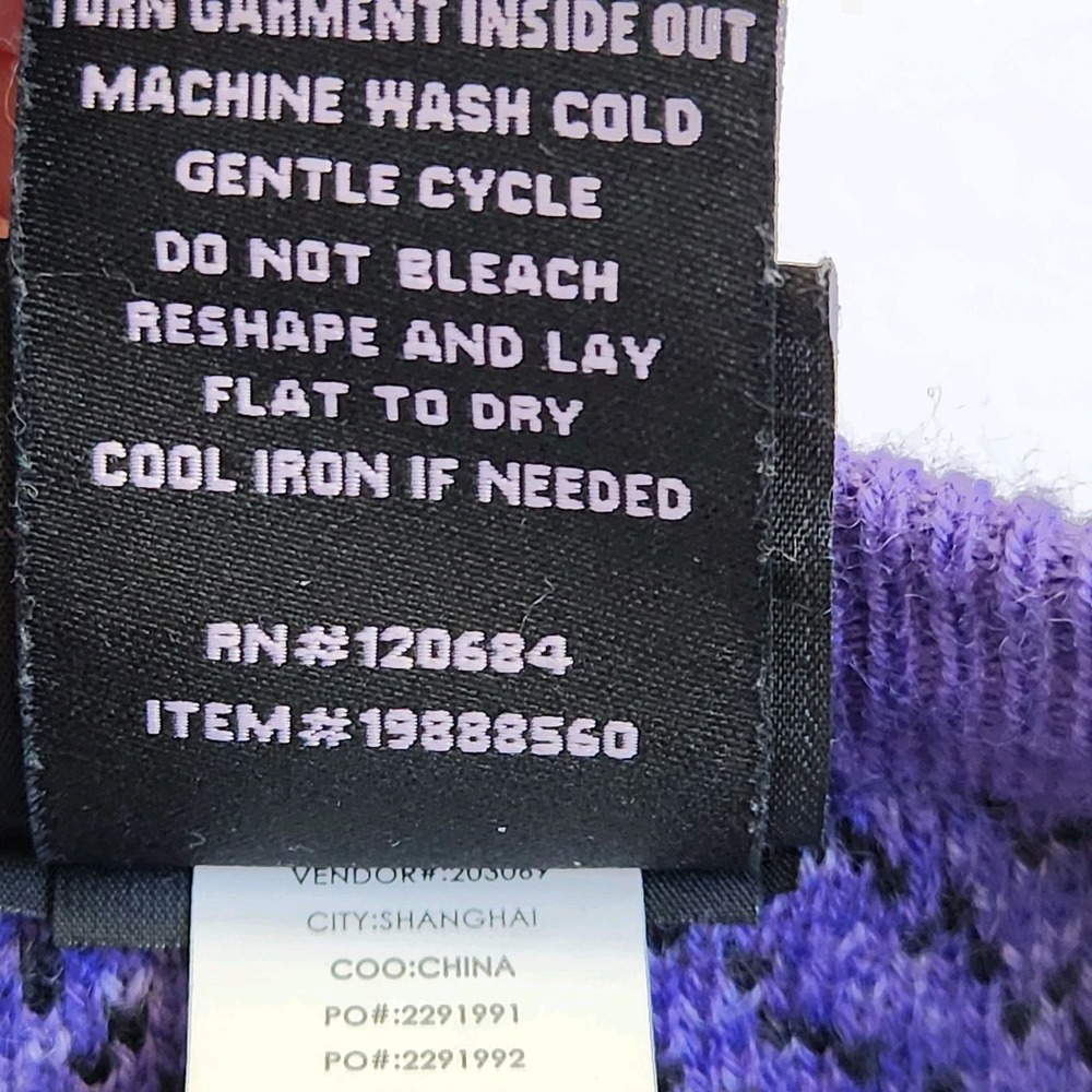 Sanrio Kuromi Womens Knit Plaid Sweater Sz Large Purple Black Bishop Sleeve Top - Picture 15 of 16